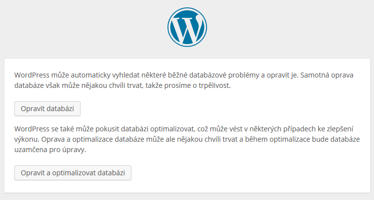 Oprava databáze WordPress prostřednictvím integrovaného nástroje.